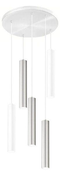 Lampadario moderno perenz shot 8032 b 8492 b 8492 al gu10 led bianco alluminio spazzolato multiluce - Perenz