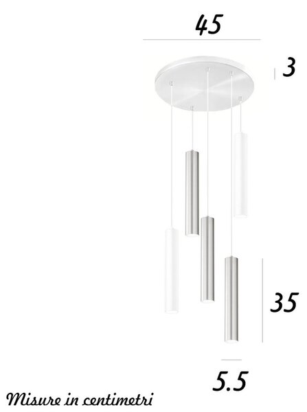 Lampadario moderno perenz shot 8032 b 8492 b 8492 al gu10 led bianco alluminio spazzolato multiluce - Perenz