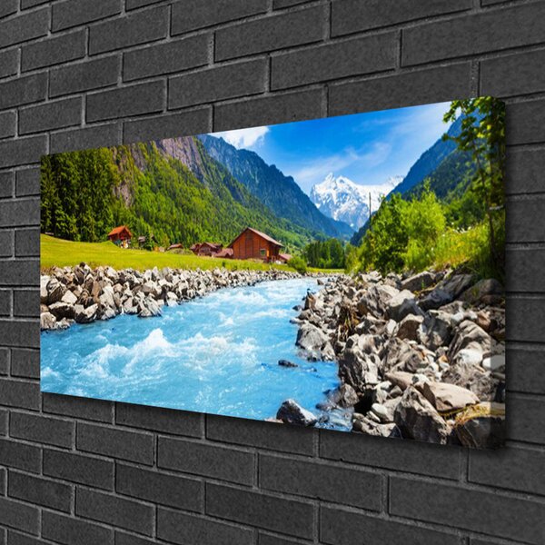 Quadro su tela Montagne del paesaggio del fiume 100x50 cm