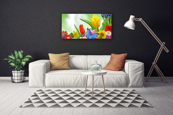 Quadro su tela Farfalla, fiori, natura 100x50 cm