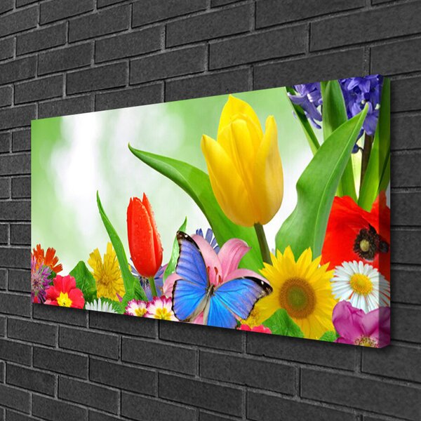 Quadro su tela Farfalla, fiori, natura 100x50 cm