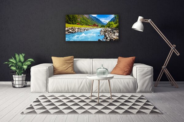 Quadro su tela Montagne del paesaggio del fiume 100x50 cm