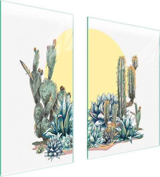 Piastre copri fornello 2 pezzi 75x52 Copri piano cottura in Vetroceramica tagliere in vetro giallo cactus