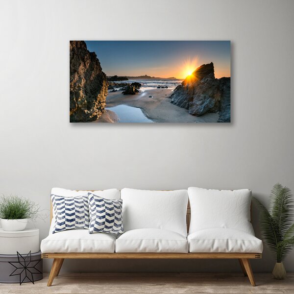 Quadro stampa su tela Spiaggia rocciosa Paesaggio del sole 100x50 cm