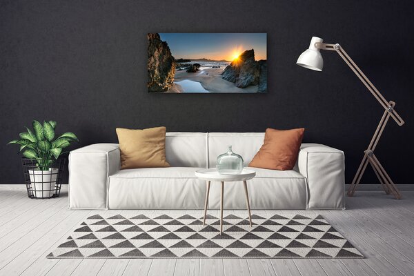 Quadro stampa su tela Spiaggia rocciosa Paesaggio del sole 100x50 cm