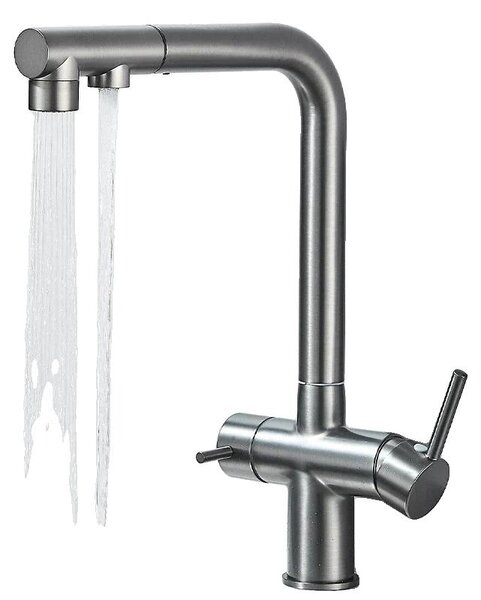 Rubinetto da cucina con funzionalità di filtraggio e di erogazione di acqua di rete, con beccuccio estraibile, colore grigio