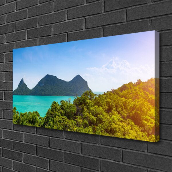 Stampa quadro su tela Paesaggio degli alberi del mare delle montagne 100x50 cm