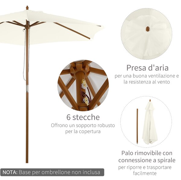 Outsunny Ombrellone in Legno da Esterno Bianco Crema 2.5X2.3M, Tocco di Eleganza per il Tuo Giardino|Aosom