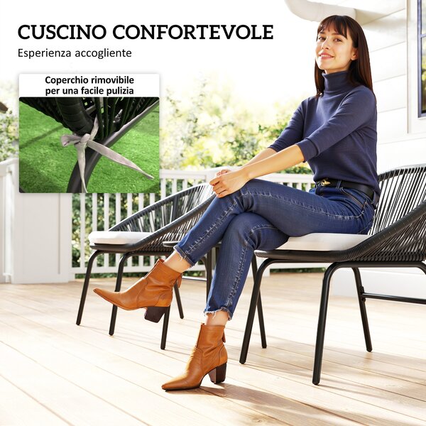 Outsunny Set da Giardino con 2 Sedie con Cuscino e Tavolino da Caffè in Acciaio e Rattan PE, Nero|Aosom
