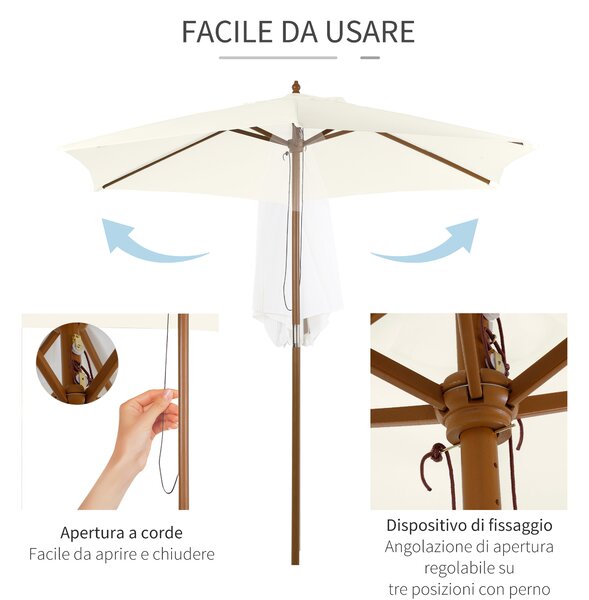 Outsunny Ombrellone in Legno da Esterno Bianco Crema 2.5X2.3M, Tocco di Eleganza per il Tuo Giardino|Aosom