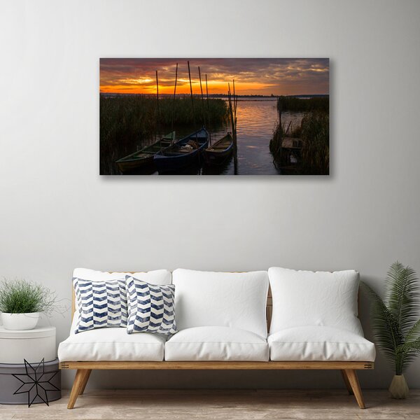 Quadro su tela Paesaggio dell'erba del mare della barca 100x50 cm