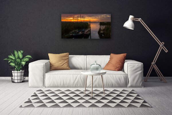 Quadro su tela Paesaggio dell'erba del mare della barca 100x50 cm