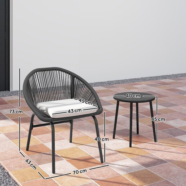 Outsunny Set da Giardino con 2 Sedie con Cuscino e Tavolino da Caffè in Acciaio e Rattan PE, Nero|Aosom
