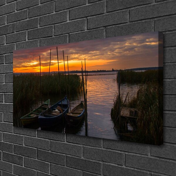 Quadro su tela Paesaggio dell'erba del mare della barca 100x50 cm