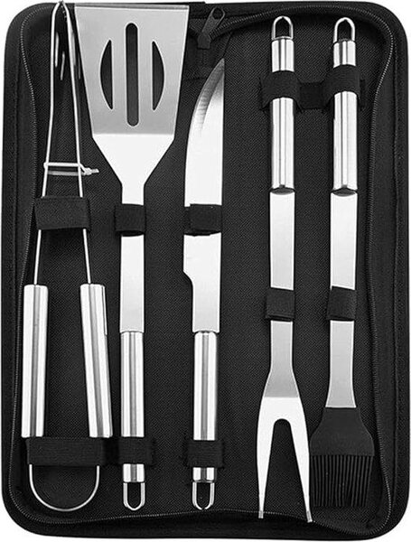 Set per barbecue in acciaio inossidabile con termometro e valigetta