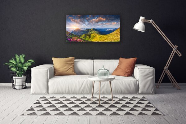 Quadro su tela Montagne, il Sole. Il paesaggio dei prati 100x50 cm
