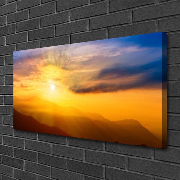 Quadro su tela Montagna, sole, nuvole, paesaggio 100x50 cm