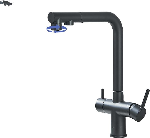 Rubinetto da cucina, doppia maniglia, acqua calda e fredda, nero opaco