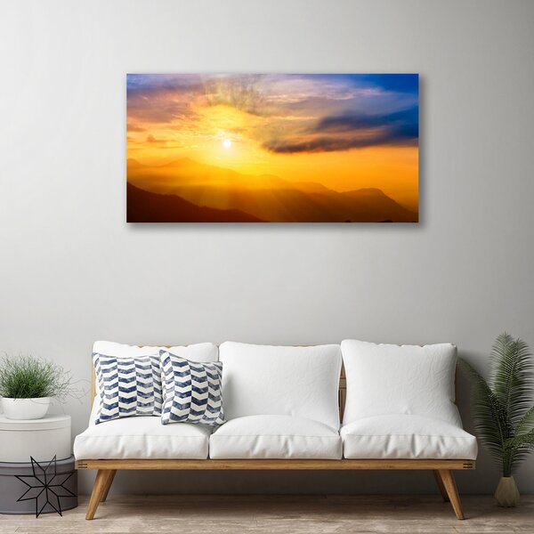 Quadro su tela Montagna, sole, nuvole, paesaggio 100x50 cm