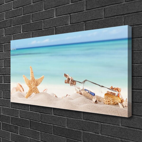 Quadro su tela Spiaggia di conchiglie di stelle marine 100x50 cm