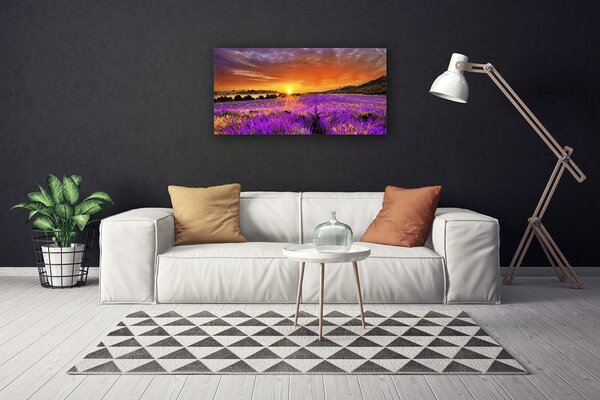 Quadro su tela Tramonto sul campo di lavanda 100x50 cm