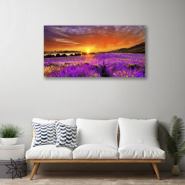 Quadro su tela Tramonto sul campo di lavanda 100x50 cm