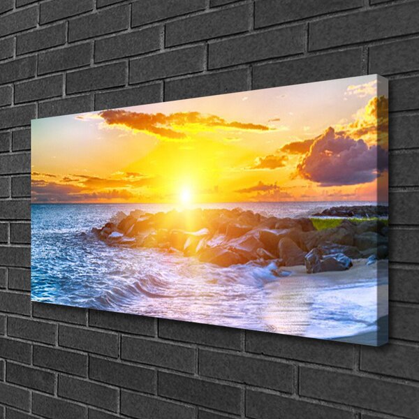 Foto quadro su tela Costa del mare al tramonto 100x50 cm