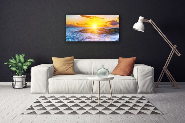 Foto quadro su tela Costa del mare al tramonto 100x50 cm