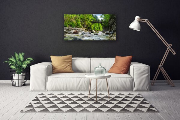 Quadro su tela Ponte di legno nella foresta 100x50 cm