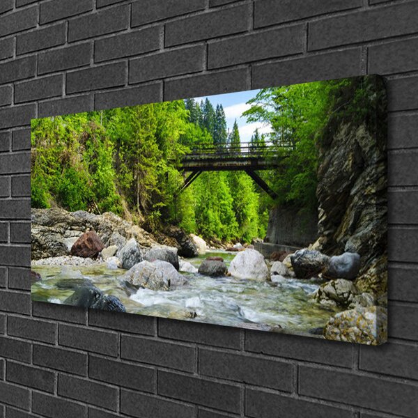 Quadro su tela Ponte di legno nella foresta 100x50 cm