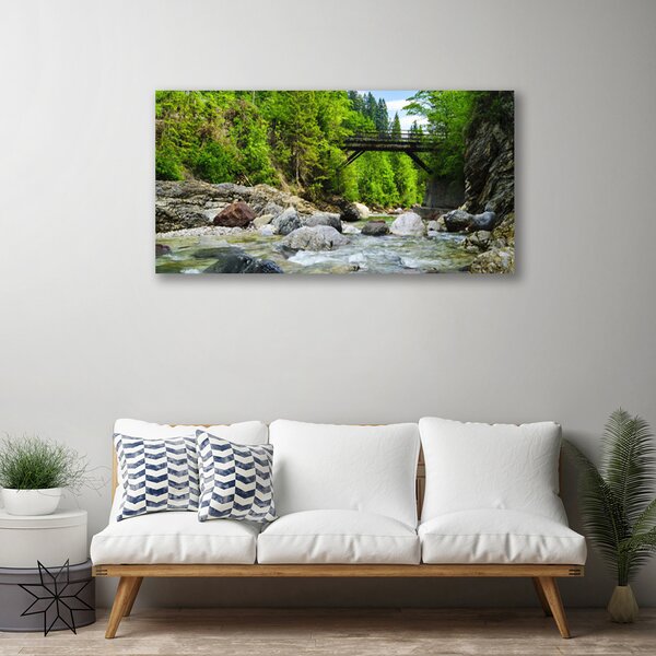 Quadro su tela Ponte di legno nella foresta 100x50 cm