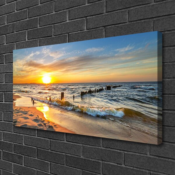 Quadro su tela Spiaggia del mare al tramonto 100x50 cm