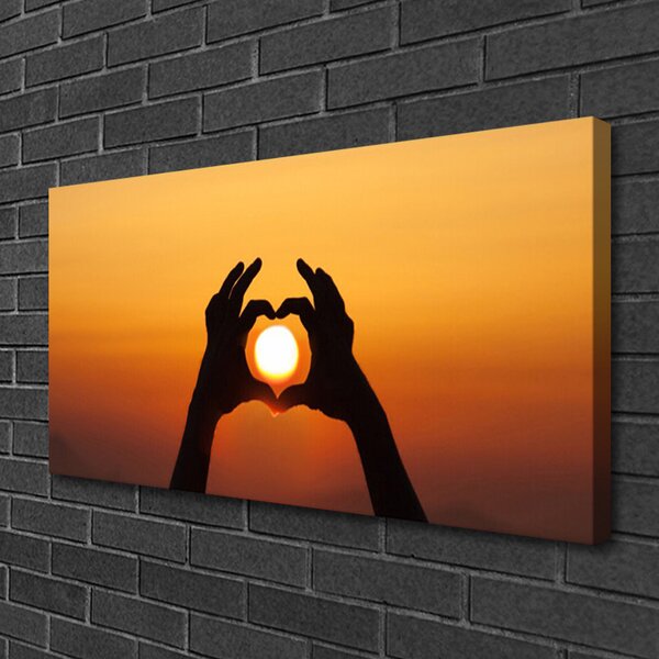 Quadro stampa su tela Mani. Cuore. Sole. Amore 100x50 cm