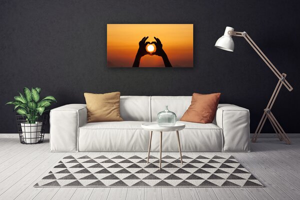 Quadro stampa su tela Mani. Cuore. Sole. Amore 100x50 cm