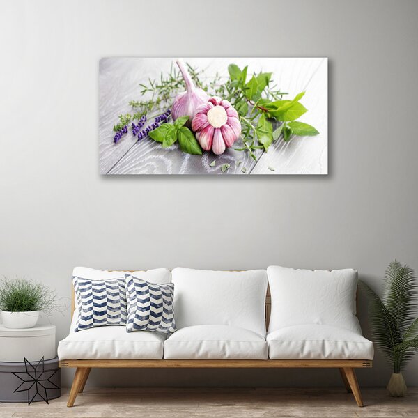 Quadro su tela Erbe Aglio Per La Cucina 100x50 cm