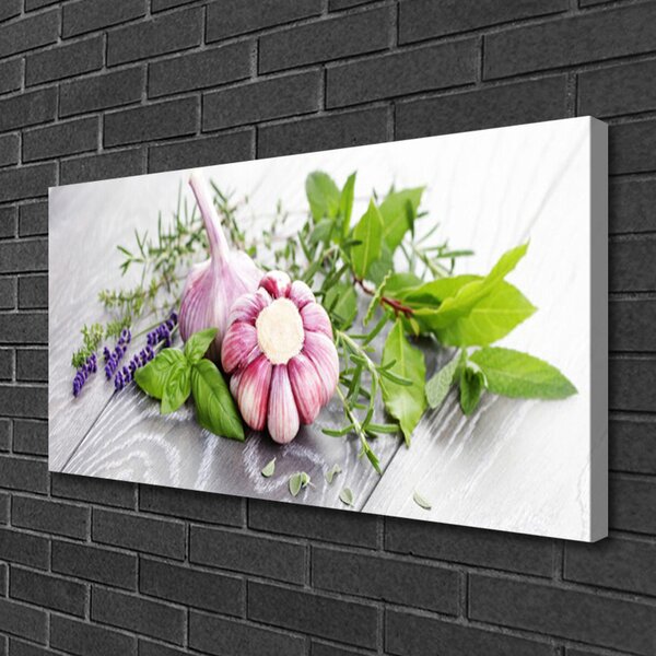 Quadro su tela Erbe Aglio Per La Cucina 100x50 cm
