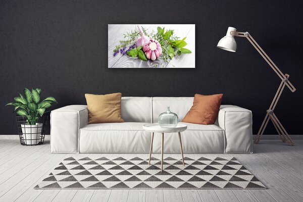 Quadro su tela Erbe Aglio Per La Cucina 100x50 cm
