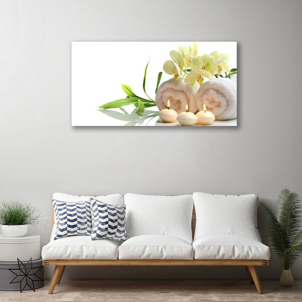 Quadro su tela Asciugamani Spa. Candele. Orchidea 100x50 cm
