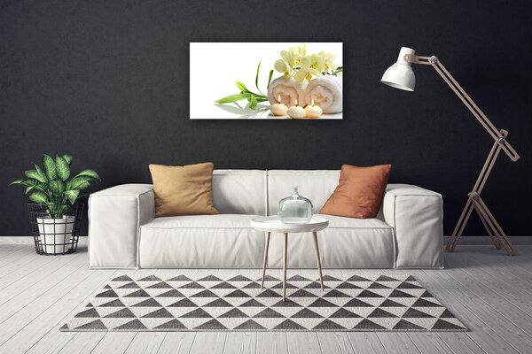 Quadro su tela Asciugamani Spa. Candele. Orchidea 100x50 cm