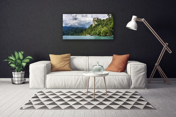 Foto quadro su tela Castello nel paesaggio della foresta delle montagne 100x50 cm