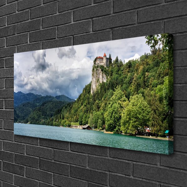 Foto quadro su tela Castello nel paesaggio della foresta delle montagne 100x50 cm