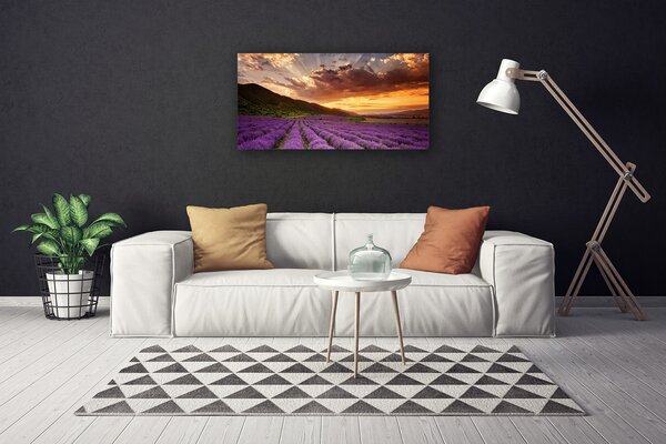 Quadro su tela Tramonto sul campo di lavanda 100x50 cm