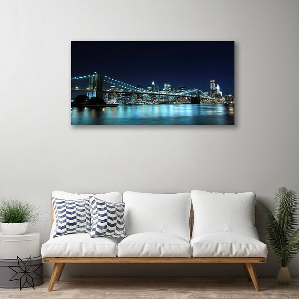 Quadro su tela Notte di architettura della città del ponte 100x50 cm