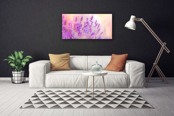 Quadro su tela Campo Di Lavanda Con Fiori Di Sole 100x50 cm