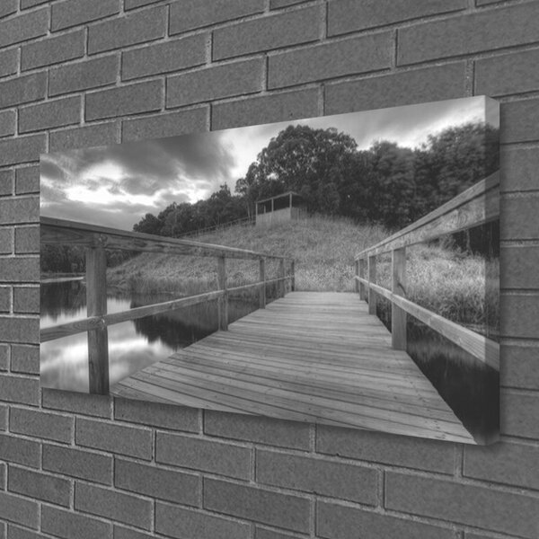 Foto quadro su tela Molo del lago in bianco e nero 100x50 cm