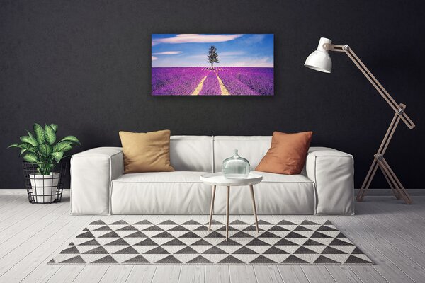 Stampa quadro su tela Albero del prato del campo di lavanda 100x50 cm