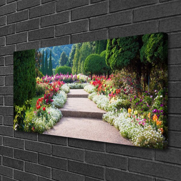 Quadro stampa su tela Parco. Fiori. Scala. Giardino 100x50 cm