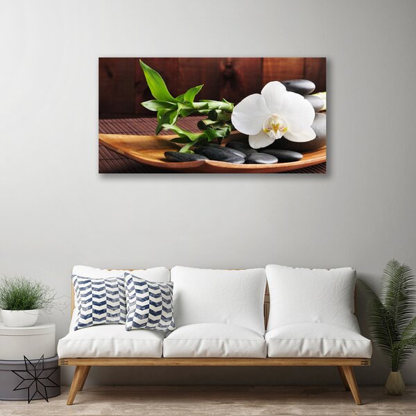 Quadro su tela Orchidea bianca di bambù Zen 100x50 cm