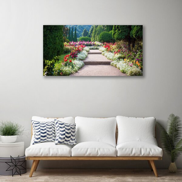 Quadro stampa su tela Parco. Fiori. Scala. Giardino 100x50 cm