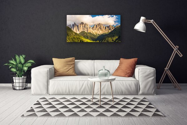 Quadro stampa su tela Le cime delle montagne Nubi Foreste Prato 100x50 cm